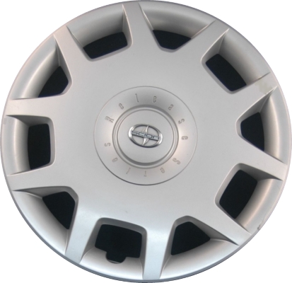 Scion xB 2008-2015, Scion xD 2008-2014, Plastic 10 Spoke, Single Hubcap or Wheel Cover For 16 Inch Steel Wheels. Hollander Part Number H61157.