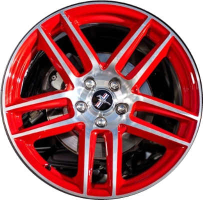 Ford Mustang 2012-2013 red machined 19x9 aluminum wheels or rims. Hollander part number ALY3887U70, OEM part number CR3Z1007D.