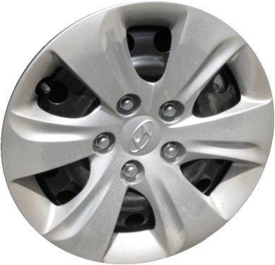 Hyundai Elantra 2012-2016, Plastic 6 Spoke, Single Hubcap or Wheel Cover For 15 Inch Steel Wheels. Hollander Part Number H55570.