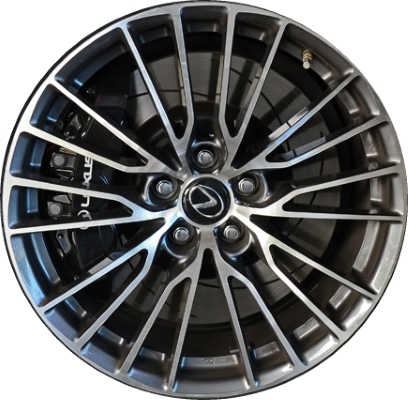 Lexus RC F 2015-2019 charcoal machined 19x9 aluminum wheels or rims. Hollander part number ALY74321, OEM part number 42611-24750.