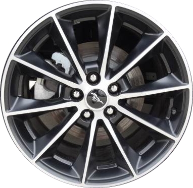 Ford Mustang 2015-2017 black machined 19x8.5 aluminum wheels or rims. Hollander part number ALY10032, OEM part number FR3Z1007L.