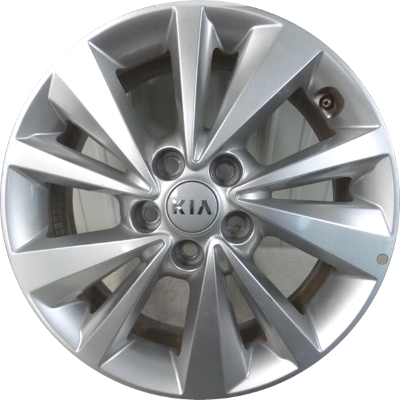 KIA Sedona 2015-2018 powder coat silver 17x6.5 aluminum wheels or rims. Hollander part number ALY74714, OEM part number 52910A9150.