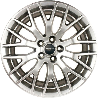 Ford Mustang 2015-2017 powder coat hyper silver 19x9 aluminum wheels or rims. Hollander part number ALY10036U77, OEM part number FR3Z1007T.