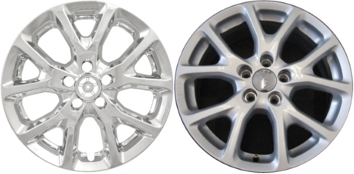 Jeep Cherokee 2014-2018 Chrome, 5 Y-Spoke, Plastic Hubcaps, Wheel Covers, Wheel Skins, Imposters. Fits 17 Inch Alloy Wheel Pictured to Right. Part Number IMP-382X/7913PC.
