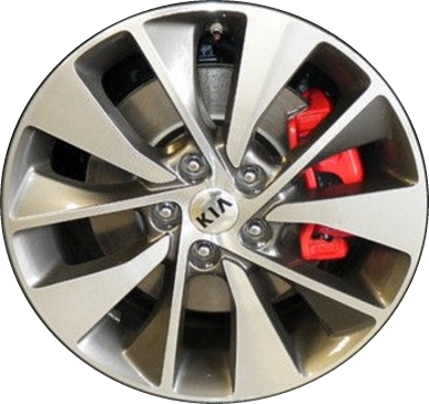 KIA Optima 2016-2019 grey machined 18x7.5 aluminum wheels or rims. Hollander part number ALY74734U, OEM part number 52910D4310.