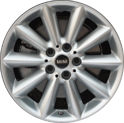 Mini Clubman 2016-2023 powder coat silver 17x7.5 aluminum wheels or rims. Hollander part number ALY86227, OEM part number 36116856045.