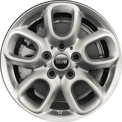 Mini Clubman 2016-2019 powder coat silver 16x7 aluminum wheels or rims. Hollander part number ALY86226, OEM part number 36116875387.
