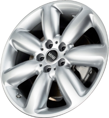 Mini Clubman 2016-2023 powder coat silver or black 18x8 aluminum wheels or rims. Hollander part number ALY86230U, OEM part number 36116856050, 36116856053.