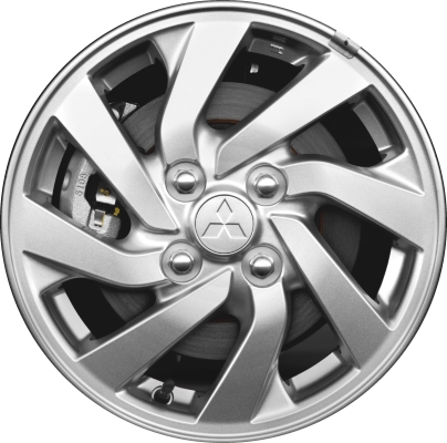 Mitsubishi Mirage 2017-2024 powder coat silver 14x4.5 aluminum wheels or rims. Hollander part number 66004, OEM part number 4250D417.