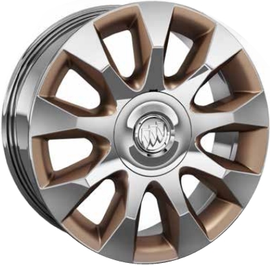 Buick Enclave 2016-2017 chrome clad w/ bronze accents 20x7.5 aluminum wheels or rims. Hollander part number ALY4140, OEM part number 23345037.