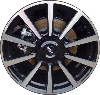 Lincoln Continental 2017-2020 black machined 19x8 aluminum wheels or rims. Hollander part number ALY10089, OEM part number GD9Z1007J.