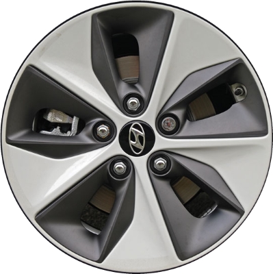 Hyundai Ioniq 2017-2019 powder coat silver 16x6.5 aluminum wheels or rims. Hollander part number ALY70919, OEM part number 52905-G7200, 52905-G7210.