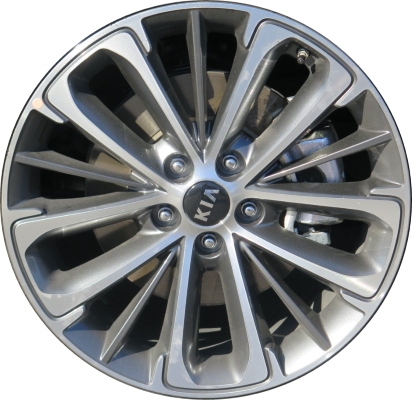 KIA Cadenza 2017-2019 grey machined 19x8 aluminum wheels or rims. Hollander part number ALY74756, OEM part number 52910F6310.