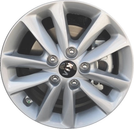 KIA Forte 2017 powder coat silver 16x6.5 aluminum wheels or rims. Hollander part number ALY74743, OEM part number Not Yet Known.