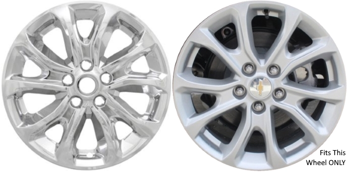 Chevrolet Equinox 2018-2021 Chrome, 10 Spoke, Plastic Hubcaps, Wheel Covers, Wheel Skins, Imposters. ONLY Fits 17 Inch Alloy Wheel Pictured. Part Number IMP-409X/7018PC.