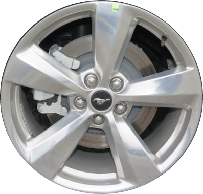 Ford Mustang 2018-2019 polished 19x8.5 aluminum wheels or rims. Hollander part number ALY10158A80, OEM part number JR3Z1007B.