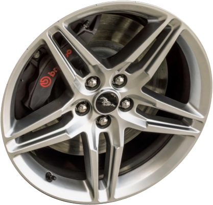 Ford Mustang 2018-2023 powder coat silver 19x9 aluminum wheels or rims. Hollander part number ALY10162, OEM part number JR3Z1007H.