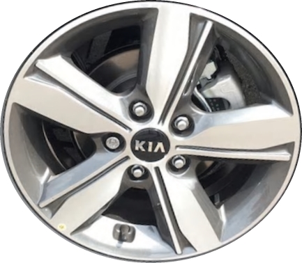 KIA Forte 2018 grey machined 16x6.5 aluminum wheels or rims. Hollander part number ALY74535, OEM part number 52910A7BA0.