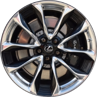 Lexus LC500 2018-2023, LC500h 2018-2023 black polished 21x8.5 aluminum wheels or rims. Hollander part number 74361, OEM part number 4261111090.