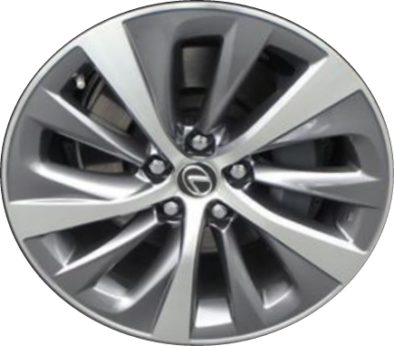 Lexus LS500 2018-2023, LS500h 2018-2023 grey machined 19x8 aluminum wheels or rims. Hollander part number 74367, OEM part number 4261150A00, 4261150670, 4261150890, 4261150660.