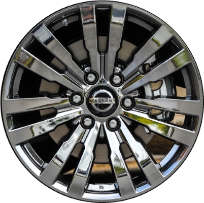 Nissan Armada 2018-2020 dark chrome clad 20x8 aluminum wheels or rims. Hollander part number ALY62773, OEM part number D0C001A60C.