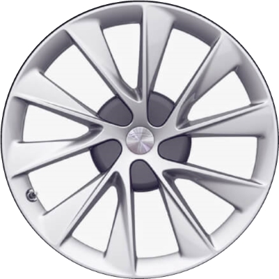 Tesla Model S 2018 powder coat silver 21x8.5 aluminum wheels or rims. Hollander part number ALYTESS21FU20, OEM part number Not Yet Known.