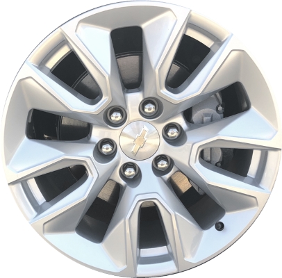 Chevrolet Silverado 1500 2019-2024 powder coat silver 20x9 aluminum wheels or rims. Hollander part number ALY5916U20/5915, OEM part number 23376221.