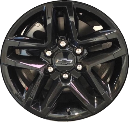 Chevrolet Silverado 1500 2019-2024 powder coat black 18x8.5 aluminum wheels or rims. Hollander part number ALY5911, OEM part number 23376218.