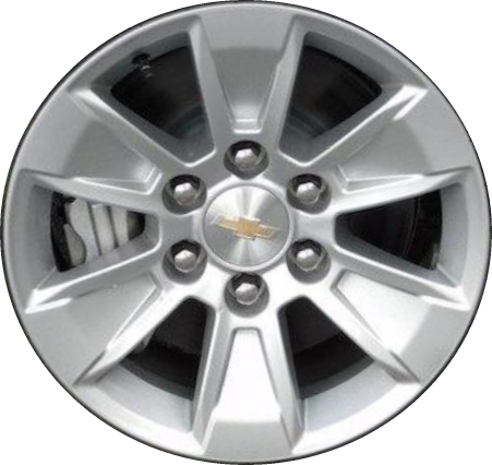 Chevrolet Silverado 1500 2019-2024, Sierra 1500 2019-2024 powder coat silver 17x8 aluminum wheels or rims. Hollander part number 5908, OEM part number 23376216.
