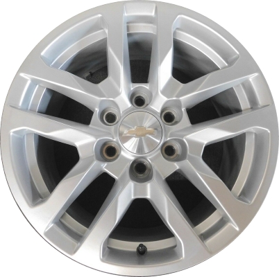 Chevrolet Silverado 1500 2019-2021, Silverado 1500 LTD 2022, Suburban 2021-2024, Tahoe 2021-2024 powder coat silver 18x8.5 aluminum wheels or rims. Hollander part number 5912, OEM part number 23376217.