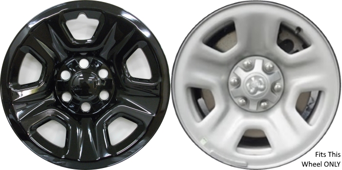 Dodge Ram 1500 2019-2025 Black, 5 Spoke, Plastic Hubcaps, Wheel Covers, Wheel Skins, Imposters. ONLY Fits 18 Inch Steel Wheel Pictured. Part Number IMP-99BLK/839GB.