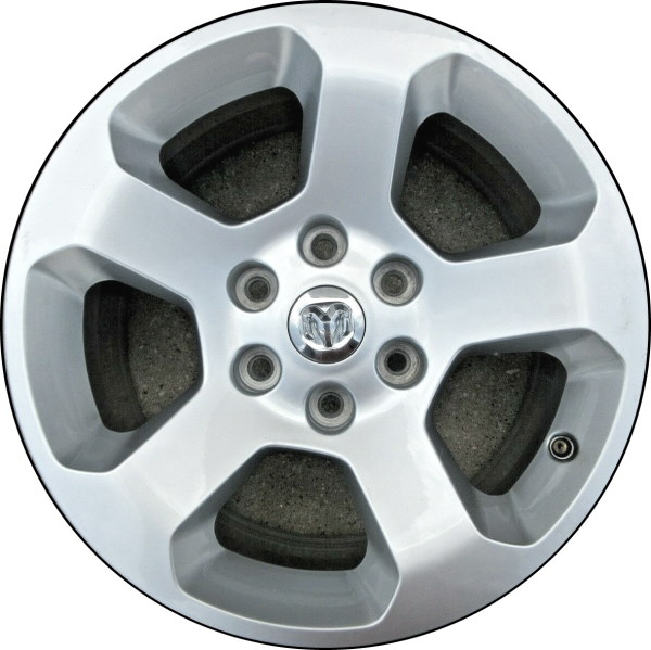 Dodge Ram 1500 2019-2022 powder coat silver 18x8 aluminum wheels or rims. Hollander part number ALY2670, OEM part number 5YD54LS1AA.