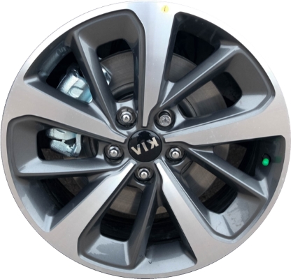 KIA Sorento 2019-2020 charcoal machined 18x7.5 aluminum wheels or rims. Hollander part number ALY74783, OEM part number 52910C5610, 52910C5600.