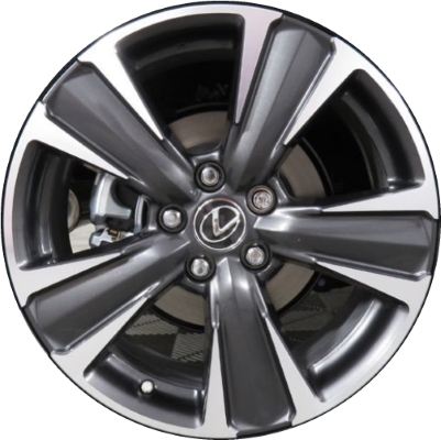 Lexus UX200 2019-2022, UX250h 2019-2024, UX300h 2025 charcoal machined 18x7 aluminum wheels or rims. Hollander part number 74386, OEM part number 4261176310, 4261176320.