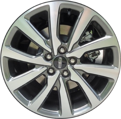 Lincoln MKC 2019 grey machined 18x8 aluminum wheels or rims. Hollander part number ALY10209, OEM part number KS7Z1007B.