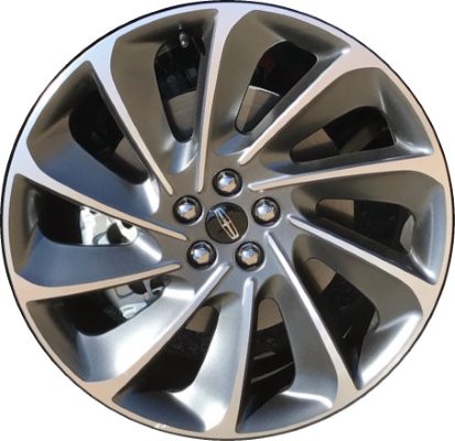 Lincoln Nautilus 2019-2023 dark grey machined 21x9 aluminum wheels or rims. Hollander part number ALY10218, OEM part number KA1Z1007E.