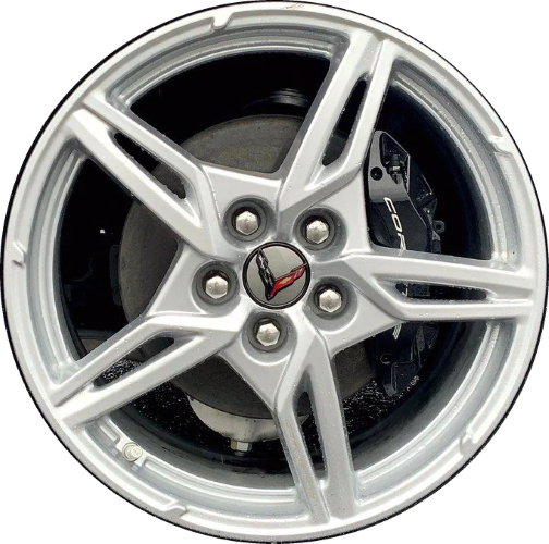Chevrolet Corvette 2020-2023 powder coat silver 19x8.5 aluminum wheels or rims. Hollander part number ALY14007U20, OEM part number 84785086.