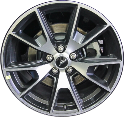 Ford Mustang 2020-2023 black machined 19x9 aluminum wheels or rims. Hollander part number ALY10035U45/10276, OEM part number LR3Z1007C.