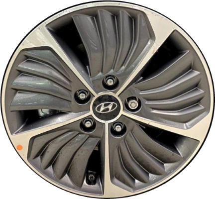 Hyundai Ioniq 2020-2022 dark grey machined 16x6.5 aluminum wheels or rims. Hollander part number ALY96864HH, OEM part number 52910-G2700.