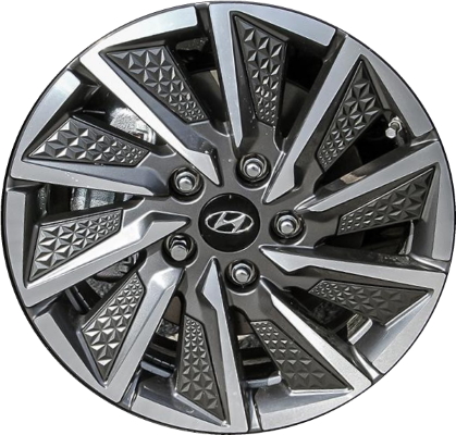 Hyundai Ioniq 2020-2021 dark grey machined 16x6.5 aluminum wheels or rims. Hollander part number ALY70997, OEM part number 52905-G7700.