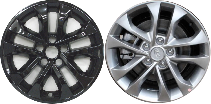 Hyundai Santa Fe 2019-2020 Black Painted, 10 Spoke, Plastic Hubcaps, Wheel Covers, Wheel Skins, Imposters. Fits 17 Inch Alloy Wheel Pictured to Right. Part Number IMP-7710GB.