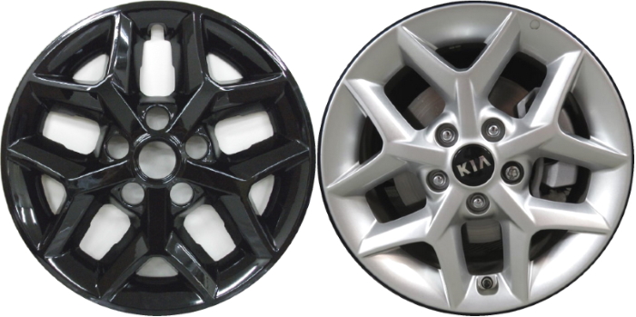 KIA SOUL 2020-2024 Black, 5 Y-Spoke, Plastic Hubcaps, Wheel Covers, Wheel Skins, Imposters. Fits 16 Inch Alloy Wheel Pictured to Right. Part Number IMP-6020GB.