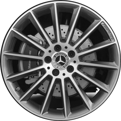 Mercedes-Benz A220 2019-2022, A250 2019-2022, CLA250 2020-2023 grey machined 19x7.5 aluminum wheels or rims. Hollander part number 85726, OEM part number 17740116007X21.