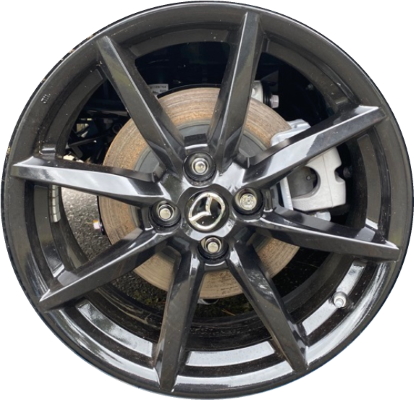 Mazda MX-5 Miata 2019-2023 powder coat black 17x7 aluminum wheels or rims. Hollander part number ALY64966U45, OEM part number 9965B87070.