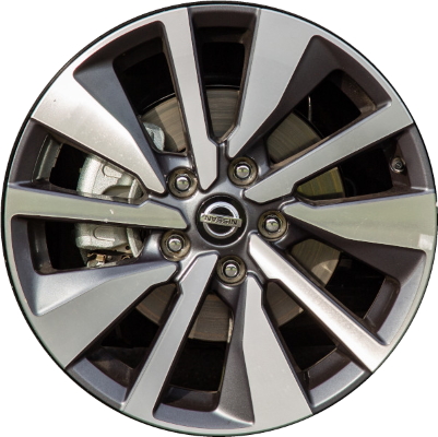 Nissan Sentra 2020-2024 dark grey machined 17x7 aluminum wheels or rims. Hollander part number ALY62824, OEM part number 403006LB6A.