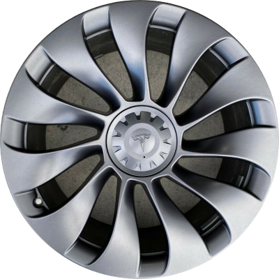 Tesla Model Y 2020-2023 powder coat charcoal 21x9.5 aluminum wheels or rims. Hollander part number ALY96930/210061, OEM part number Not Yet Known.