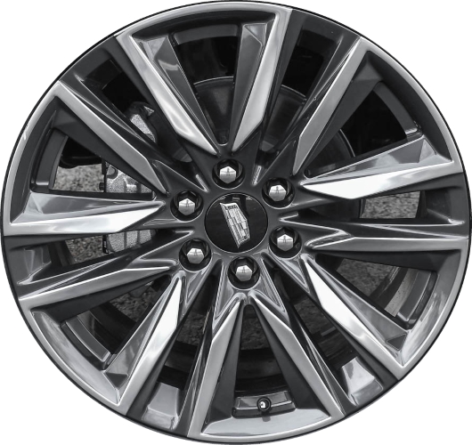 Cadillac Escalade 2021-2024 charcoal polished 22x9 aluminum wheels or rims. Hollander part number 4869, OEM part number 23376239.
