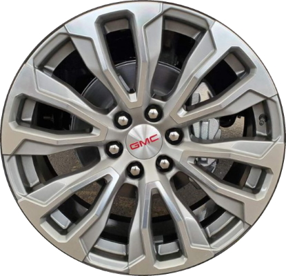 GMC Yukon 2021-2024 grey machined 22x9 aluminum wheels or rims. Hollander part number ALY14025HH, OEM part number 84423416.