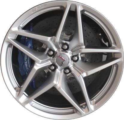 Chevrolet Corvette 2019 powder coat silver 19x10.5 aluminum wheels or rims. Hollander part number ALY5926U20/5929, OEM part number 23249224.