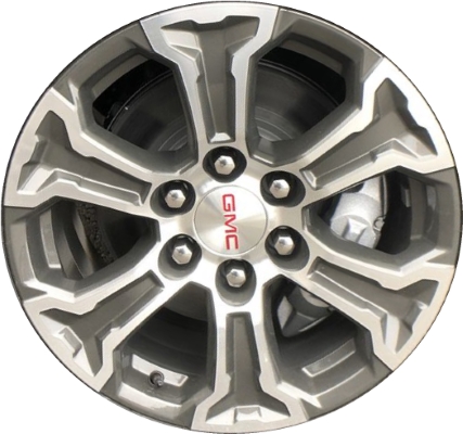 Chevrolet Silverado 1500 2019-2020, Sierra 1500 2019-2024, Yukon 2021-2024 grey machined 18x8.5 aluminum wheels or rims. Hollander part number 5910, OEM part number 23376219.